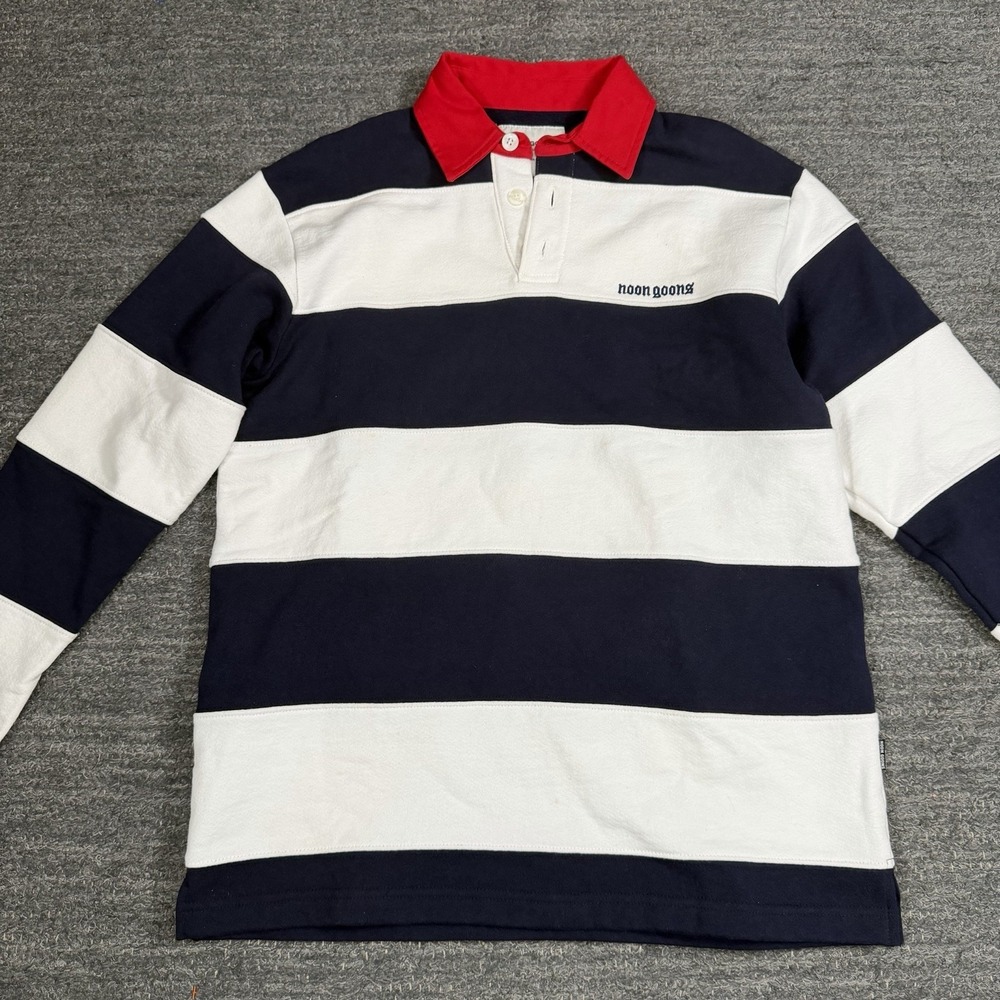 Noon Goons Rugby Shirt Men Small Red White Blue Thick Long Sleeve Bloke Preppy